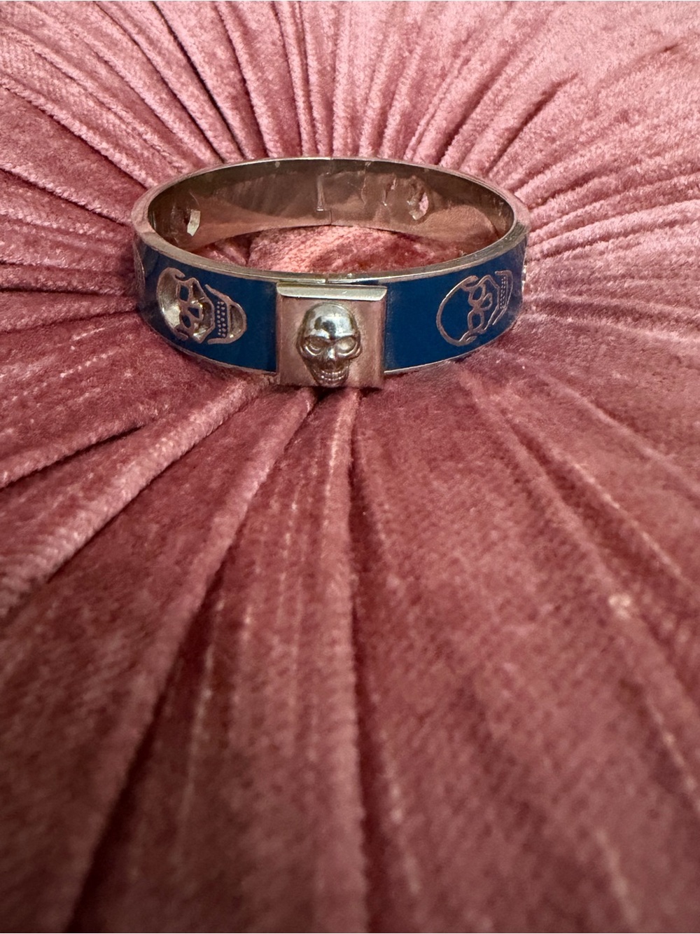 Skull Accent Blue Enamel Bangle Bracelet